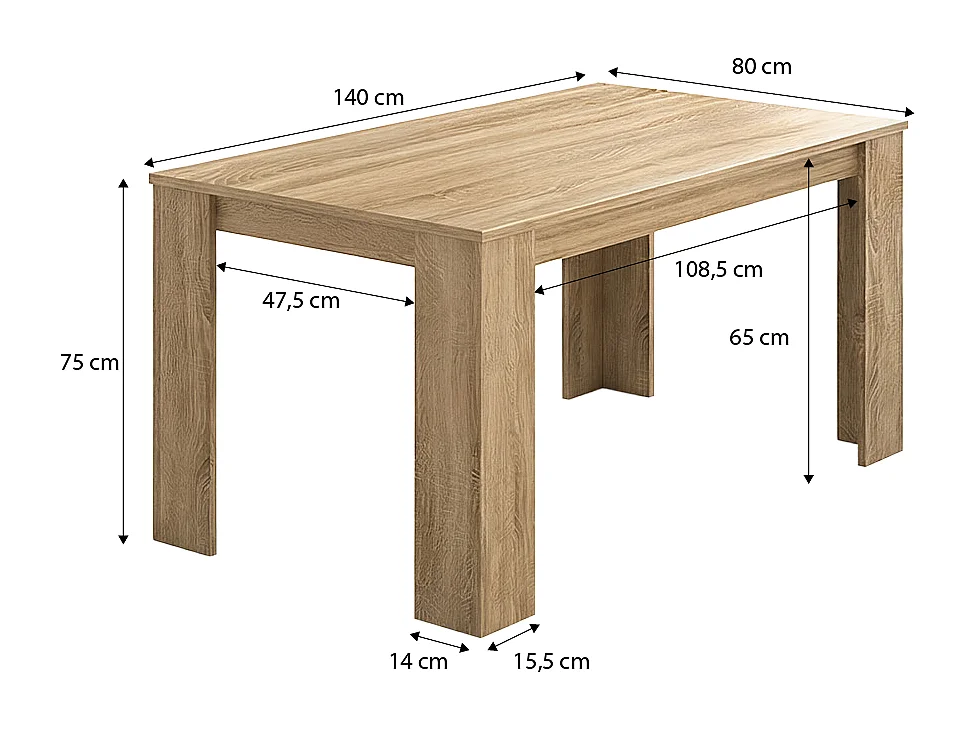 Mesa de jantar Naya em carvalho canadiano 140X80 cm