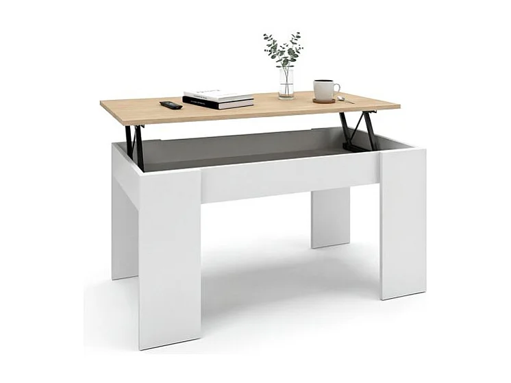 Mesa de centro elevable en blanco artik y roble canadian Norak Blanco Artik (Blanco Mate) - Roble Canadian