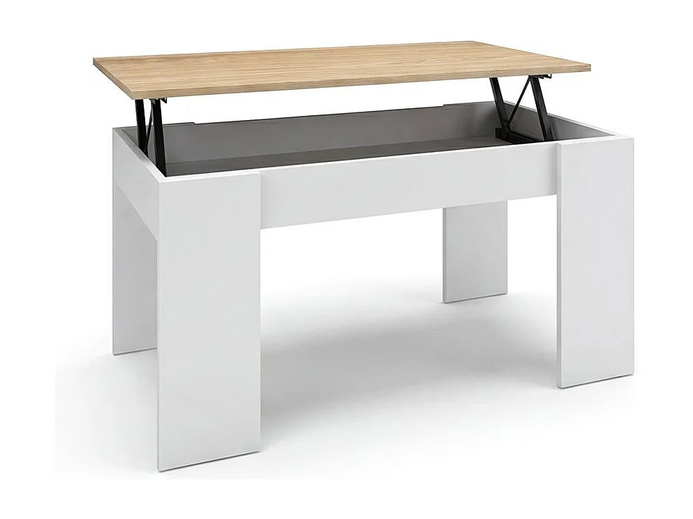 Mesa de centro elevable en blanco artik y roble canadian Norak Blanco Artik (Blanco Mate) - Roble Canadian