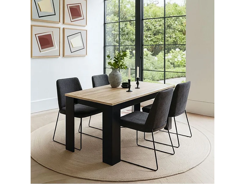 Mesa de comedor Naya en negro y roble canadian 140X80 cm Negro - Roble Canadian