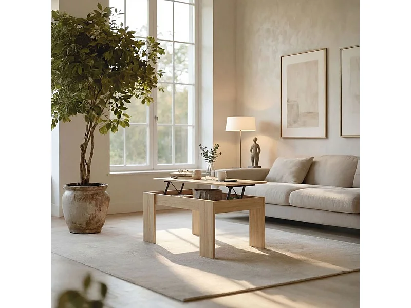 Mesa de centro em carvalho canadiano Norak com tampo elevatório