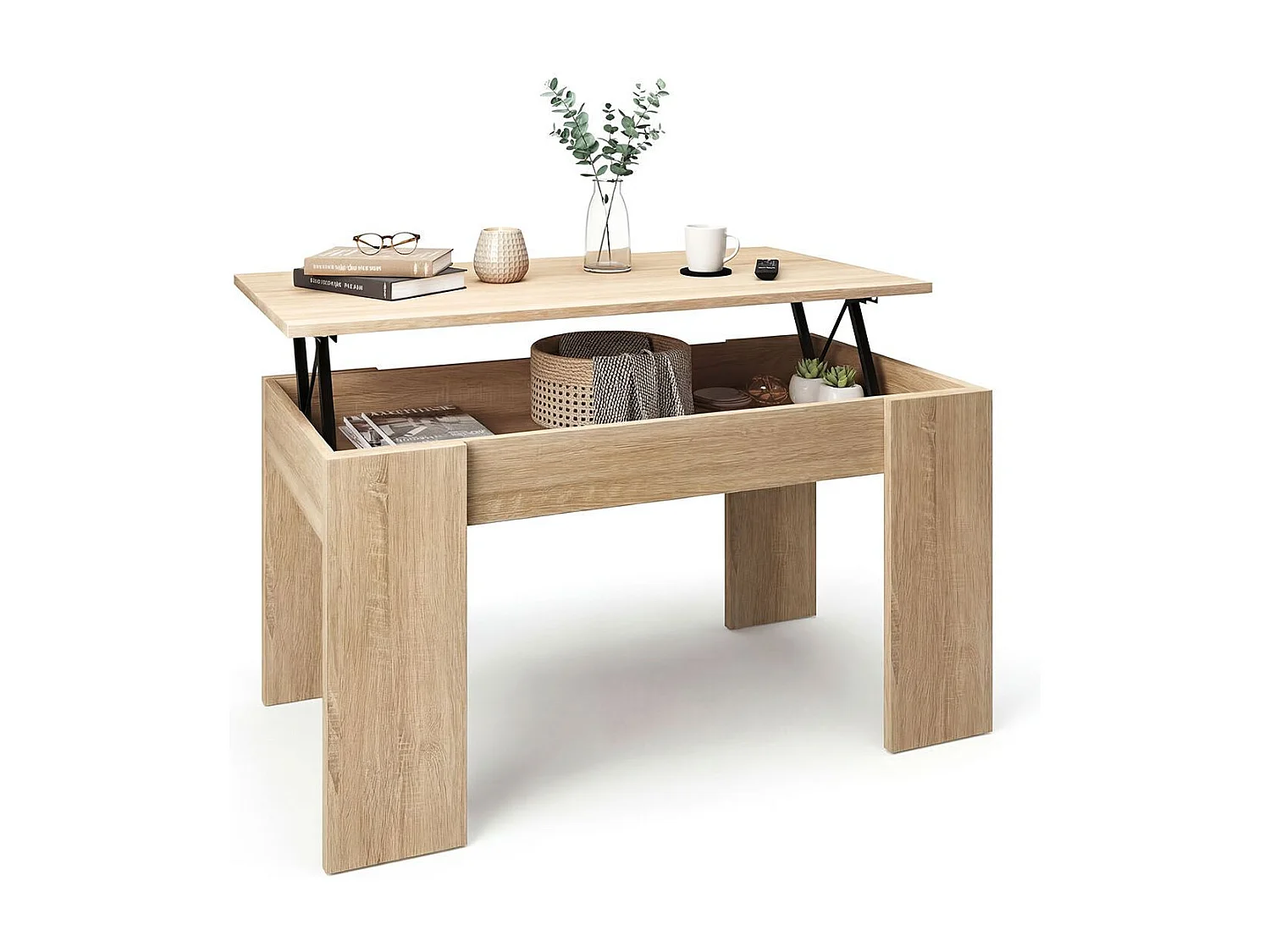 Mesa de centro em carvalho canadiano Norak com tampo elevatório