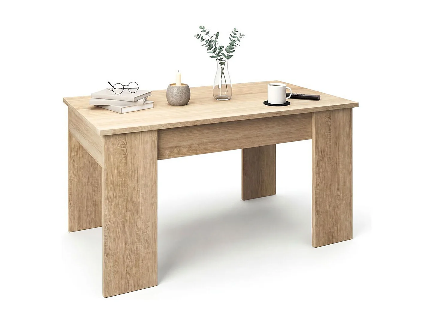 Mesa de centro elevable con almacenaje en roble canadian 90x43-53 cm Norak Roble Canadian