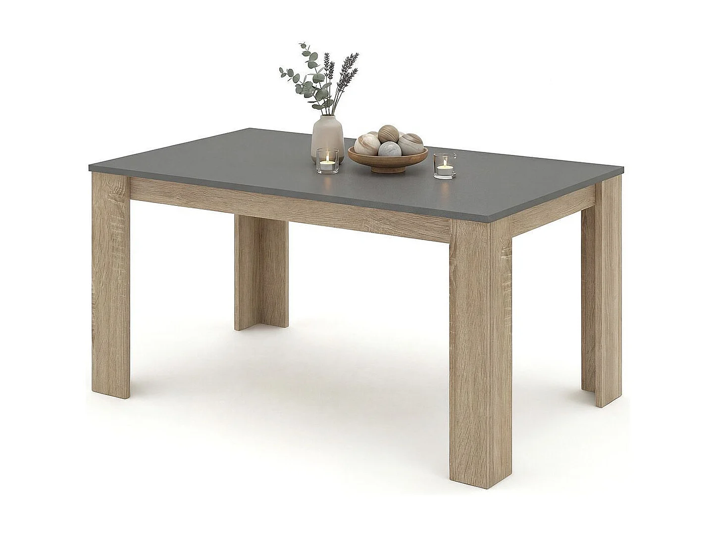Mesa de jantar Naya em carvalho canadiano e grafite 140X80 cm