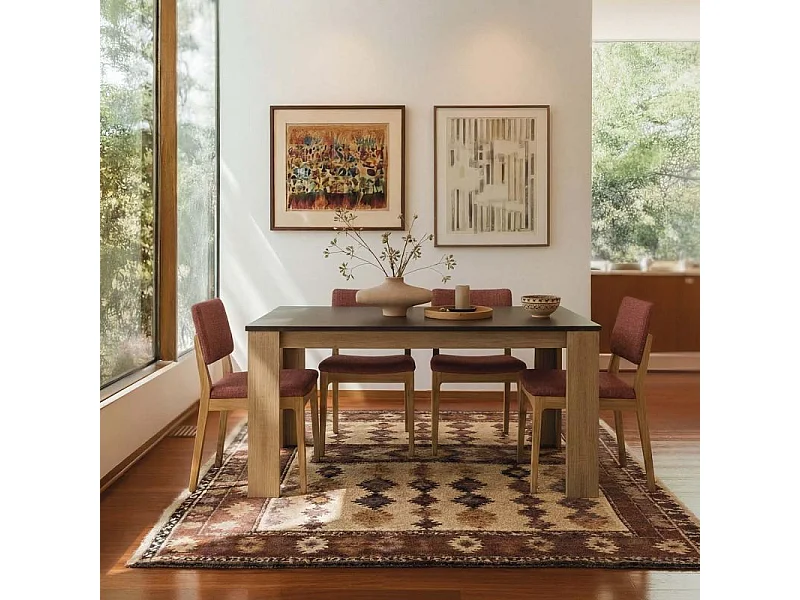 Mesa de comedor fija en roble canadian y grafito 140X80 cm Naya Roble Canadian - Grafito