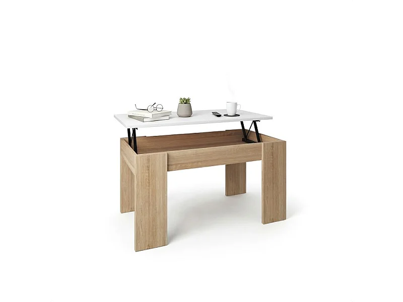 Mesa de centro elevable en roble canadian y blanco artik Norak Roble Canadian - Blanco Artik (Blanco Mate)