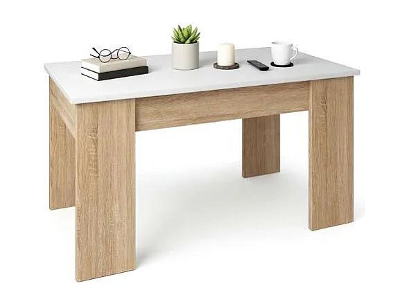Mesa de centro elevable en roble canadian y blanco artik Norak Roble Canadian - Blanco Artik (Blanco Mate)