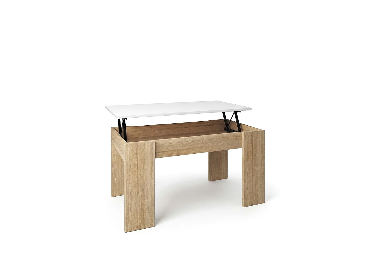 Mesa de centro elevable en roble canadian y blanco artik Norak Roble Canadian - Blanco Artik (Blanco Mate)