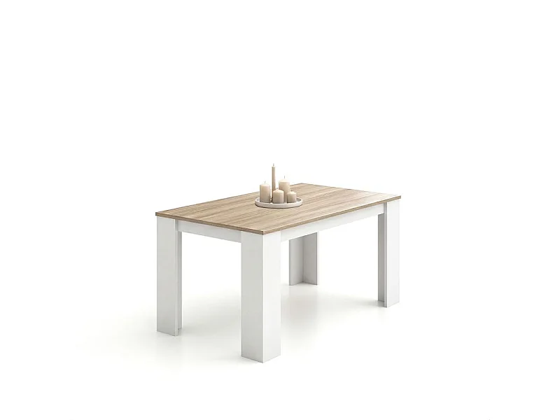 Mesa de comedor Naya en blanco artik y roble canadian 140X80 cm Blanco Artik (Blanco Mate) - Roble Canadian