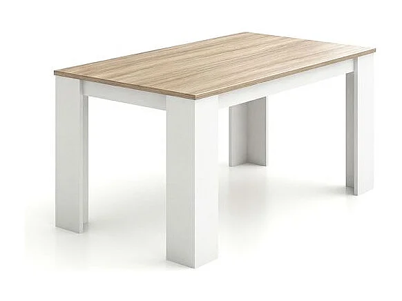 Mesa de comedor Naya en blanco artik y roble canadian 140X80 cm Blanco Artik (Blanco Mate) - Roble Canadian