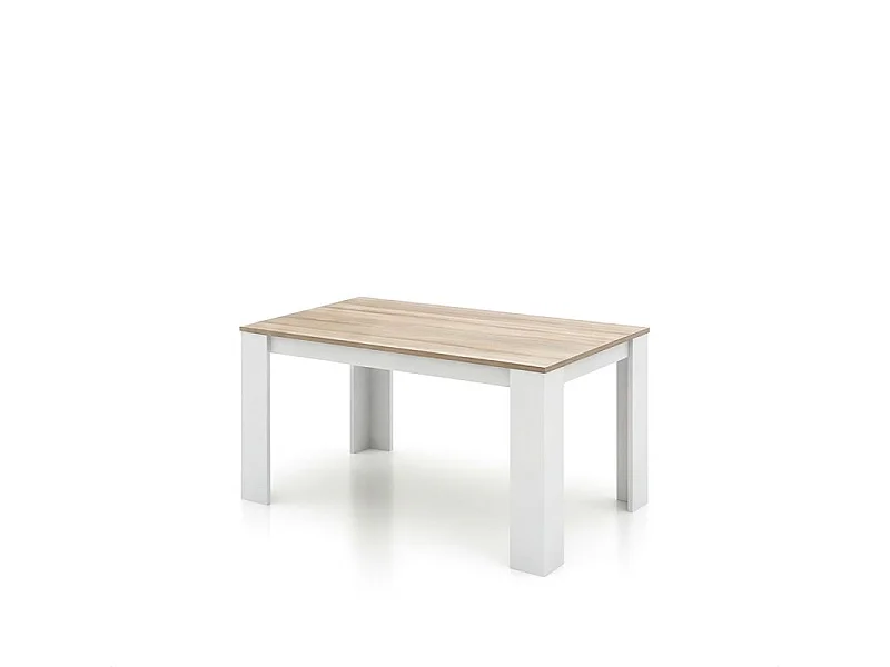 Mesa de comedor Naya en blanco artik y roble canadian 140X80 cm Blanco Artik (Blanco Mate) - Roble Canadian