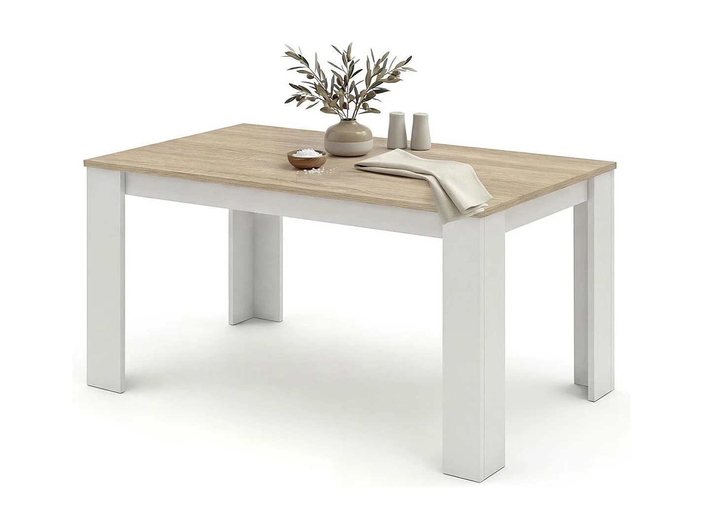 Mesa de jantar Naya em artik branco e carvalho canadiano 140X80 cm