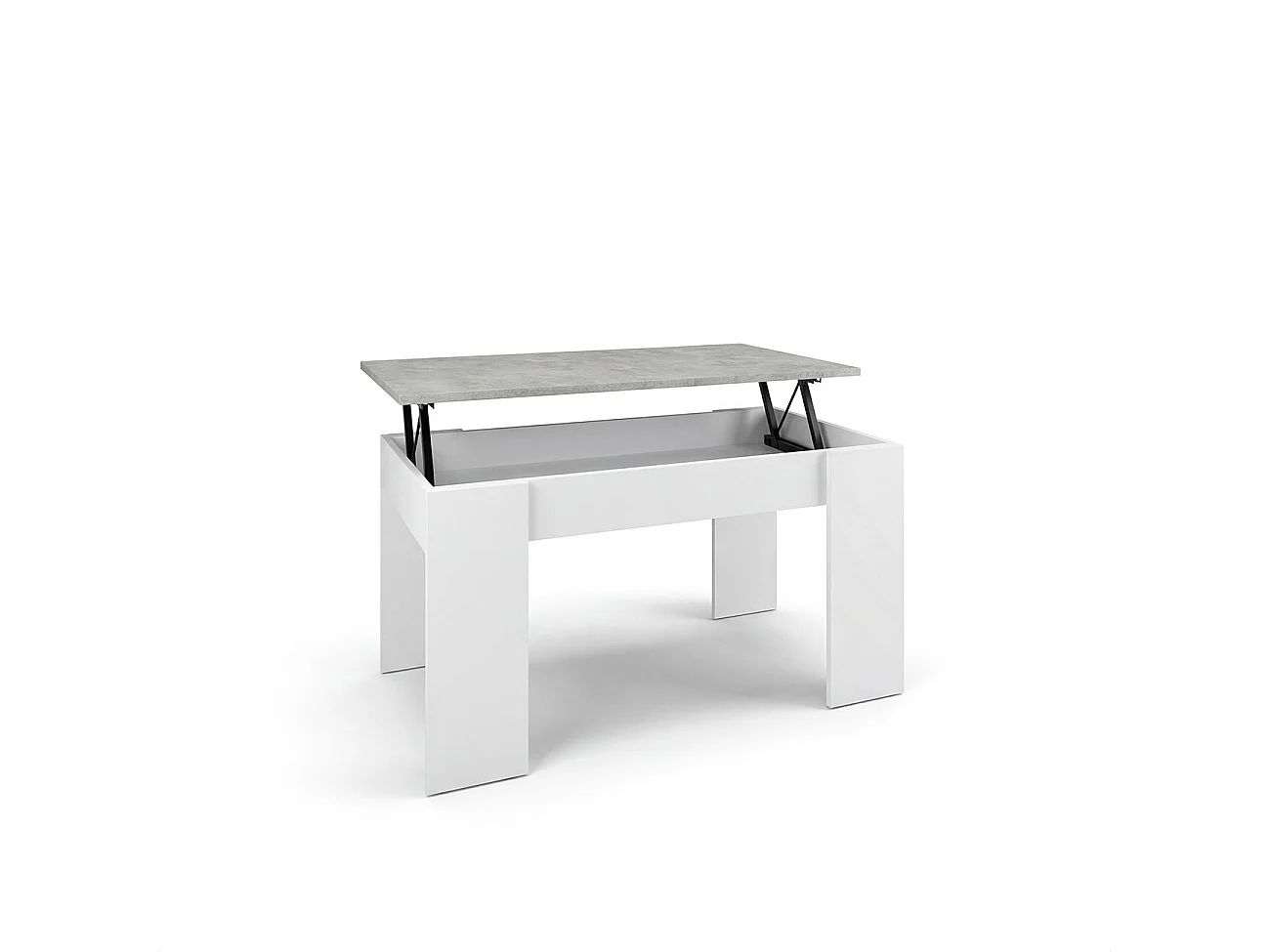 Mesa de centro elevable en blanco artik y gris cemento Norak Blanco Artik (Blanco Mate) - Gris Cemento