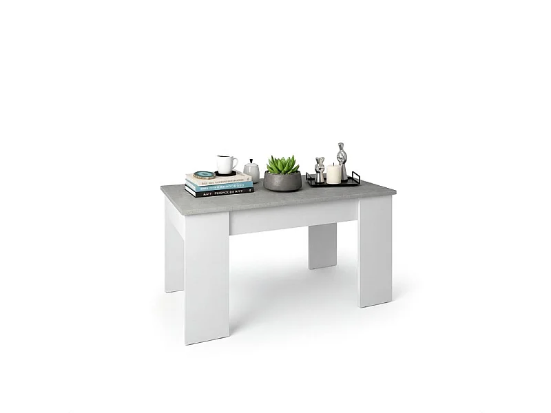 Mesa de centro elevable con almacenaje en blanco artik y gris cemento 90x43-53 cm Norak Blanco Artik (Blanco Mate) - Gris Cemento