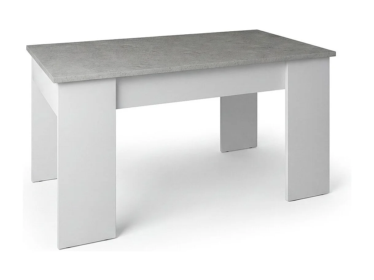 Mesa de centro elevable con almacenaje en blanco artik y gris cemento 90x43-53 cm Norak Blanco Artik (Blanco Mate) - Gris Cemento