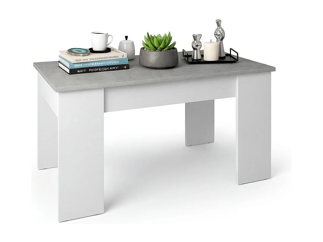 Mesa de centro elevable con almacenaje en blanco artik y gris cemento 90x43-53 cm Norak Blanco Artik (Blanco Mate) - Gris Cemento