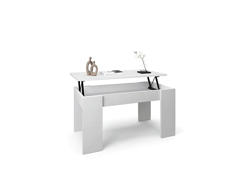 Mesa de centro elevable con almacenaje en blanco artik 90x43-53 cm Norak Blanco Artik (Blanco Mate)