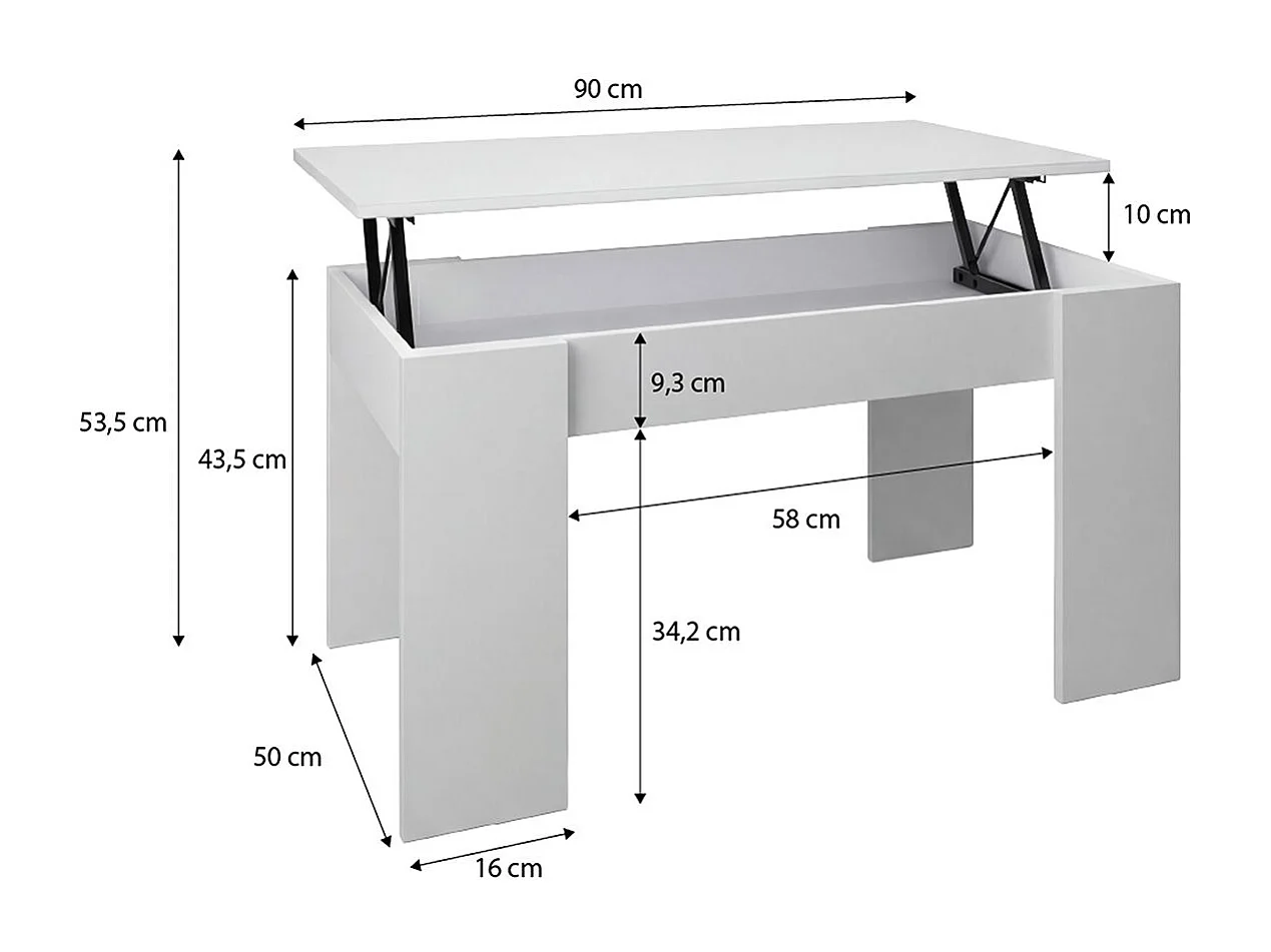 Mesa de centro elevable con almacenaje en blanco artik 90x43-53 cm Norak Blanco Artik (Blanco Mate)