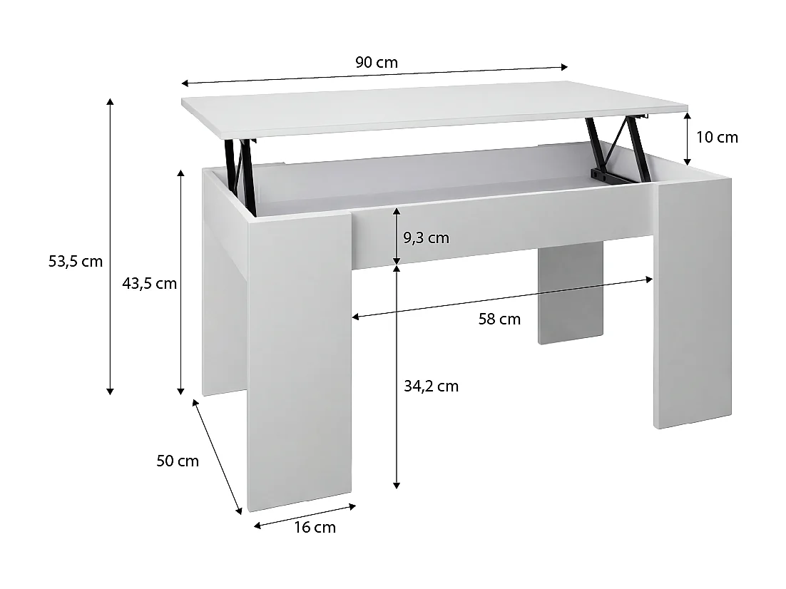 Mesa de centro elevable en blanco artik Norak Blanco Artik (Blanco Mate)
