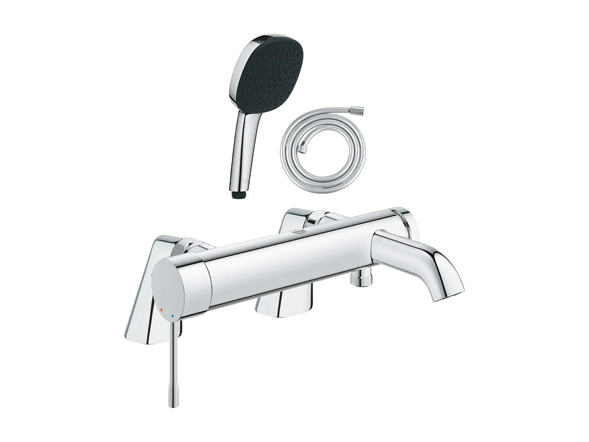 Pack mitigeur bain douche mécanique GROHE Essence + douchette carré  2 jets + flexible