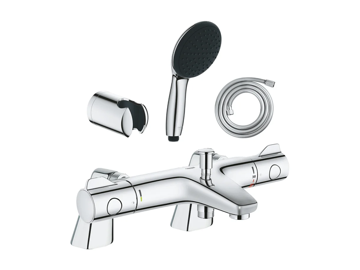 Pack mitigeur bain douche thermostatique GROHE Grohtherm 800 + douchette ronde  2 jets + flexible + support