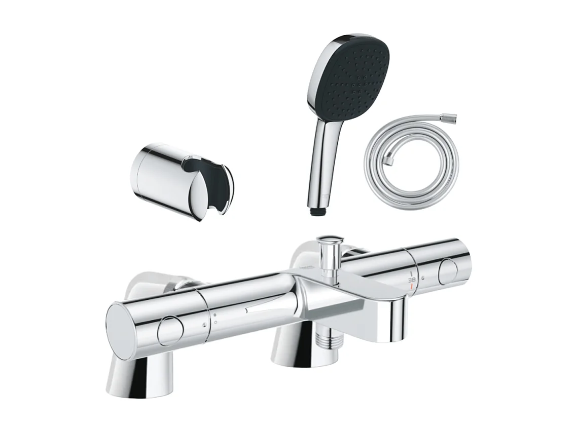 Pack mitigeur bain douche thermostatique GROHE Precision Get + douchette carré  2 jets + flexible + support