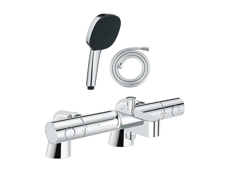 Pack mitigeur bain douche thermostatique GROHE Grohtherm 800 cosmopolitan + douchette carré  2 jets + flexible