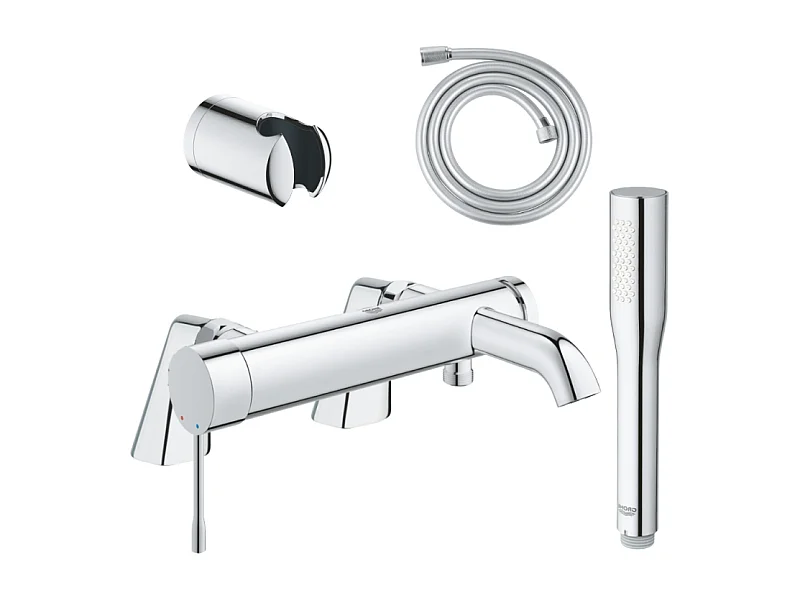 Pack mitigeur mécanique GROHE Essence avec colonnettes + Douchette 1 jet Vitalio Get Stick + Flexible 1750 mm et support