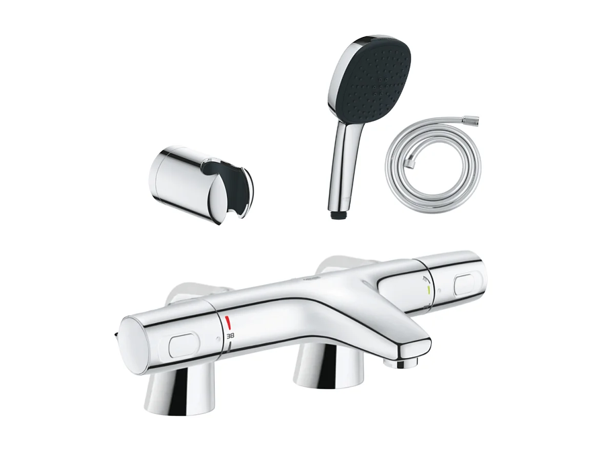 Pack mitigeur bain douche thermostatique GROHE Precision Trend + douchette carré  2 jets + flexible + support