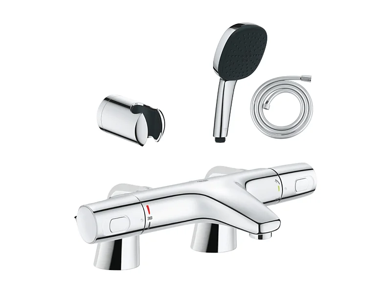 Pack mitigeur bain douche thermostatique GROHE Precision Trend + douchette carré  2 jets + flexible + support
