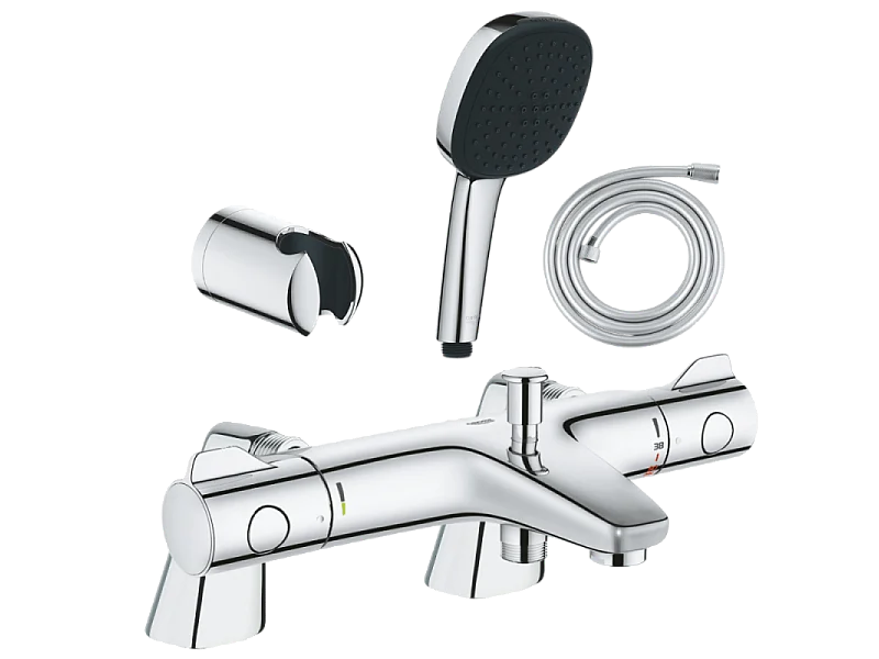 Pack mitigeur bain douche thermostatique GROHE Grohtherm 800 + douchette carré  2 jets + flexible + support