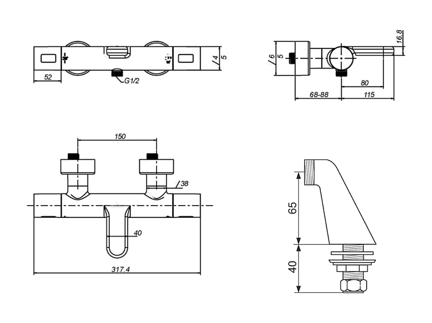 Mitigeur baignoire thermostatique VILLEROY ET BOCH Universal rond avec colonnettes