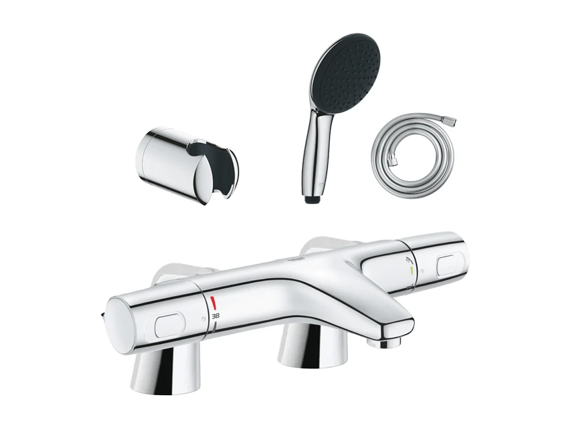 Pack mitigeur bain douche thermostatique GROHE Precision Trend + douchette ronde 2 jets + flexible + support