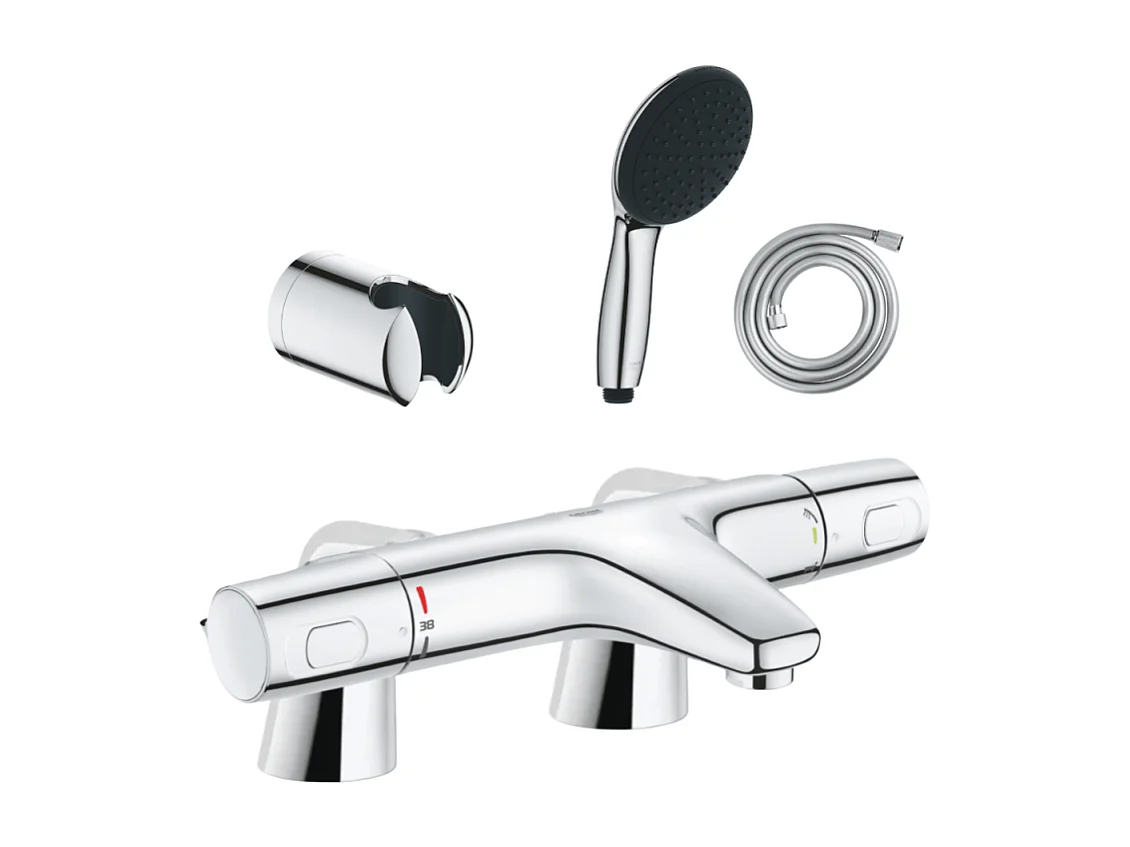 Pack mitigeur bain douche thermostatique GROHE Precision Trend + douchette ronde 2 jets + flexible + support