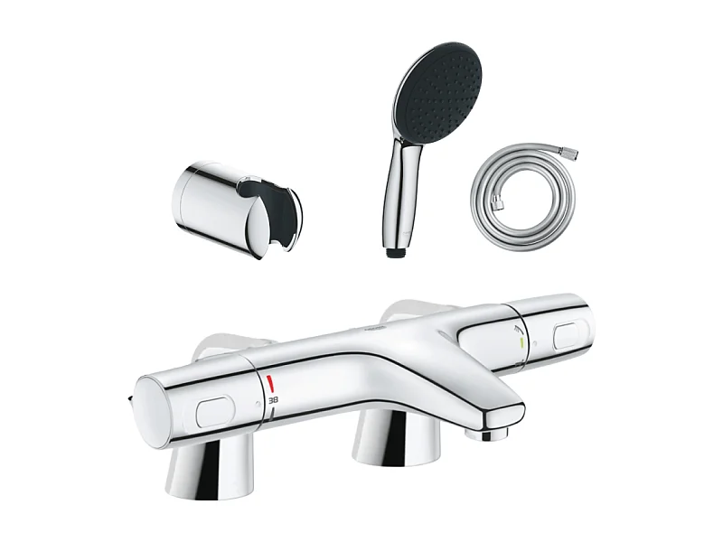 Pack mitigeur bain douche thermostatique GROHE Precision Trend + douchette ronde 2 jets + flexible + support