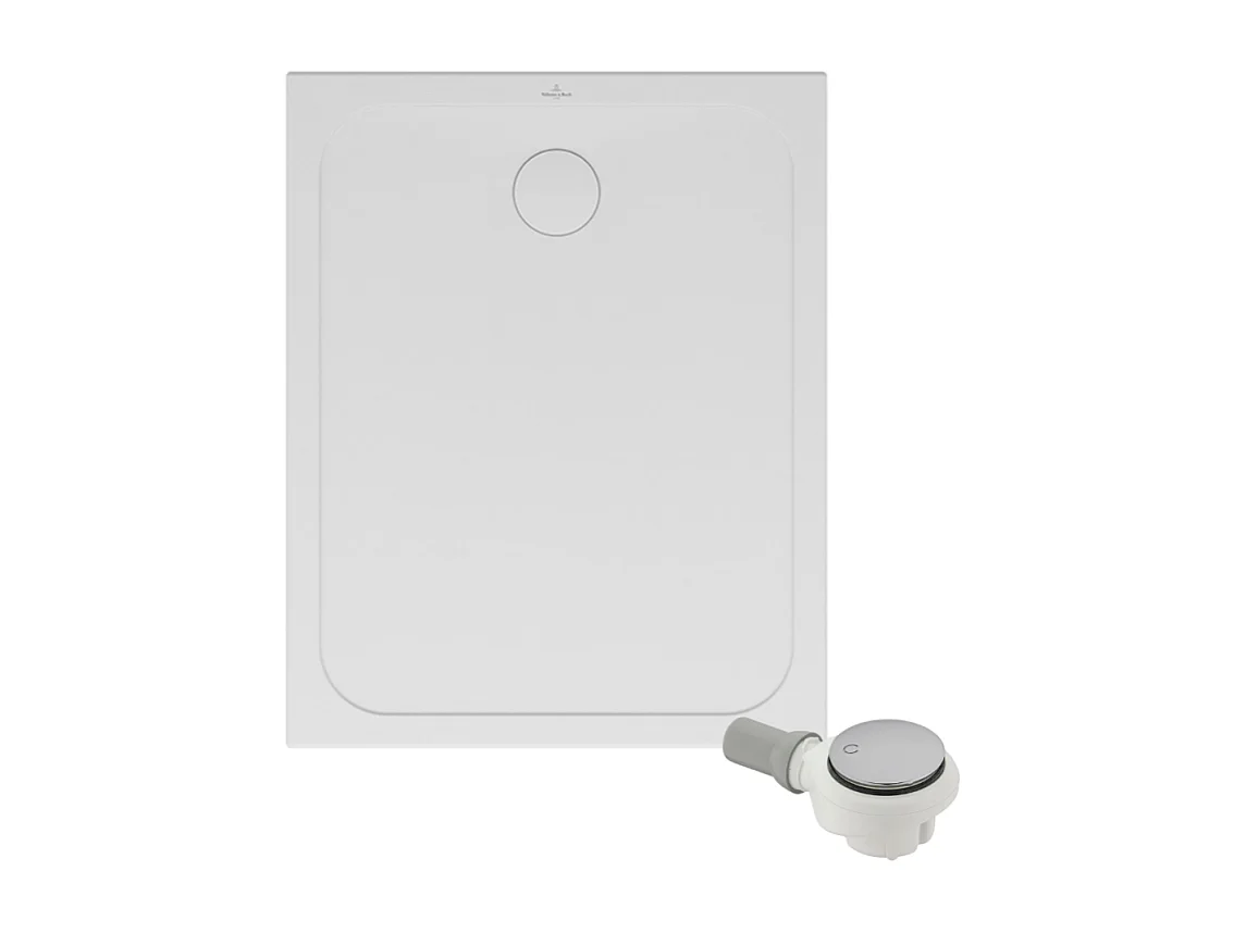Receveur de douche antidérapant 100 x 80 VILLEROY ET BOCH Lifetime Plus Cerasoft céramique blanc + Bonde chromé brossé
