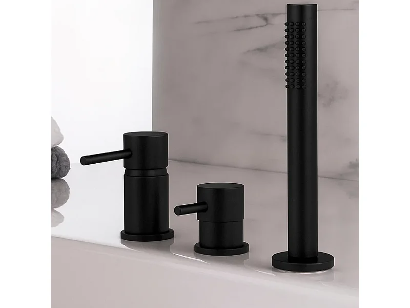 Mitigeur baignoire mécanique 3 trous PAINI Cox pour remplissage par le vidage avec douchette Noir mat