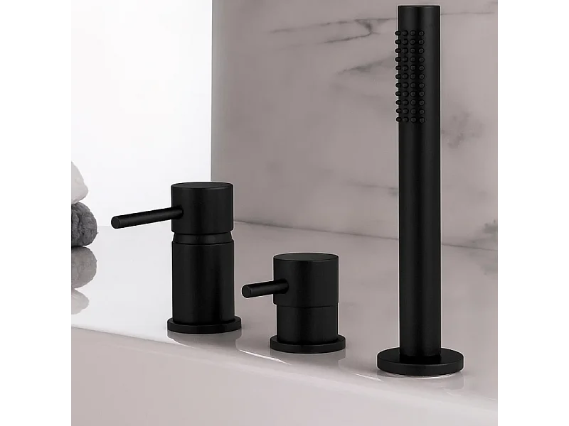 Mitigeur baignoire mécanique 3 trous PAINI Cox pour remplissage par le vidage avec douchette Noir mat