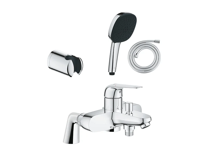 Pack mitigeur bain douche mécanique GROHE Swift + douchette carré  2 jets + flexible + support