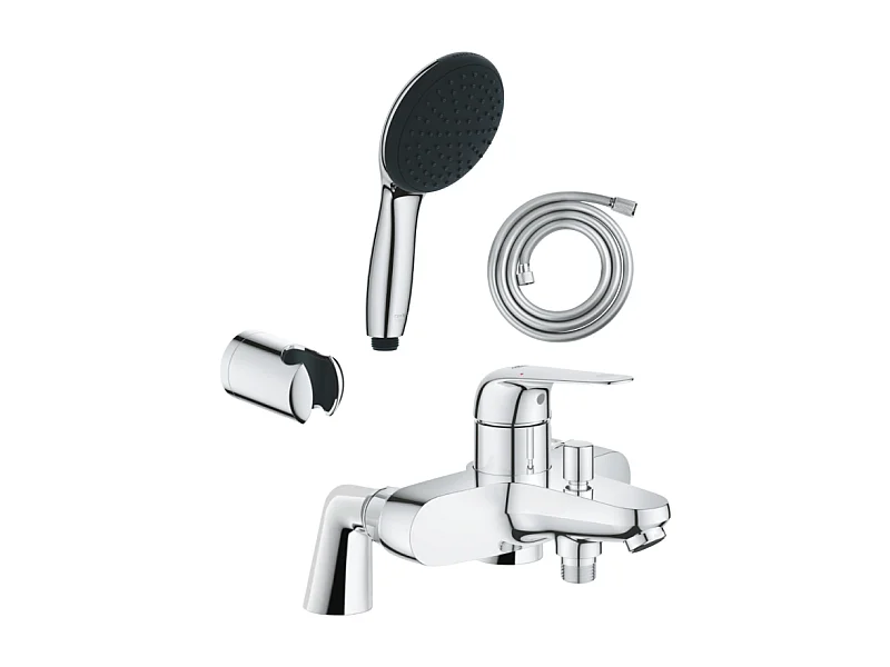 Pack mitigeur bain douche mécanique GROHE Swift + douchette ronde  2 jets + flexible + support