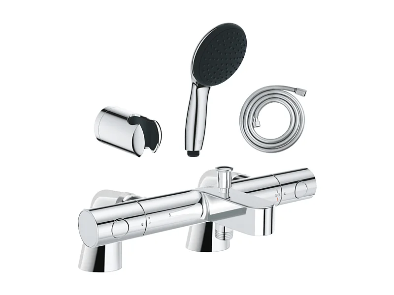 Pack mitigeur bain douche thermostatique GROHE Grohtherm 800 cosmopolitan + douchette ronde  2 jets + flexible + support