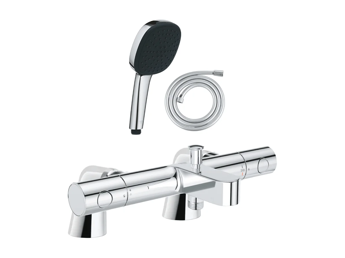 Pack mitigeur bain douche thermostatique GROHE Precision Get + douchette carré  2 jets + flexible
