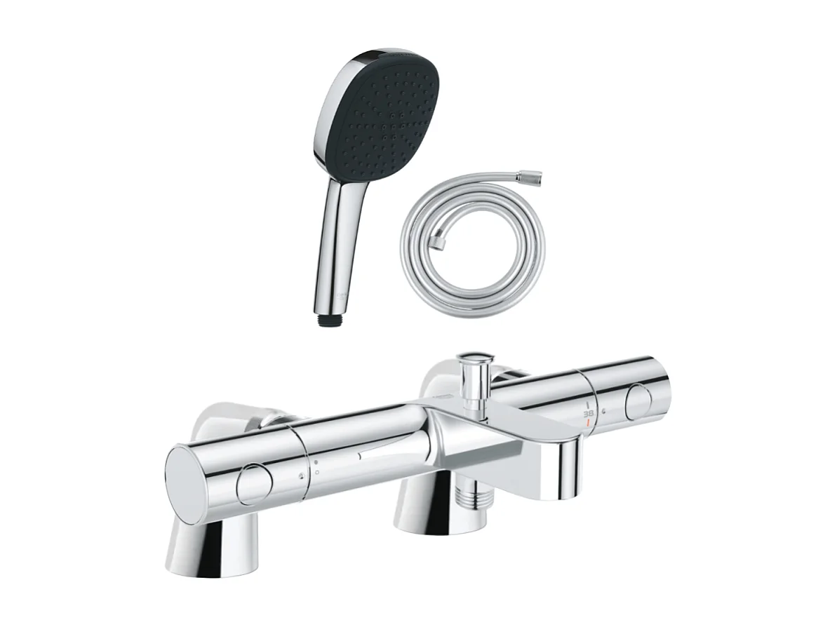 Pack mitigeur bain douche thermostatique GROHE Precision Get + douchette carré  2 jets + flexible