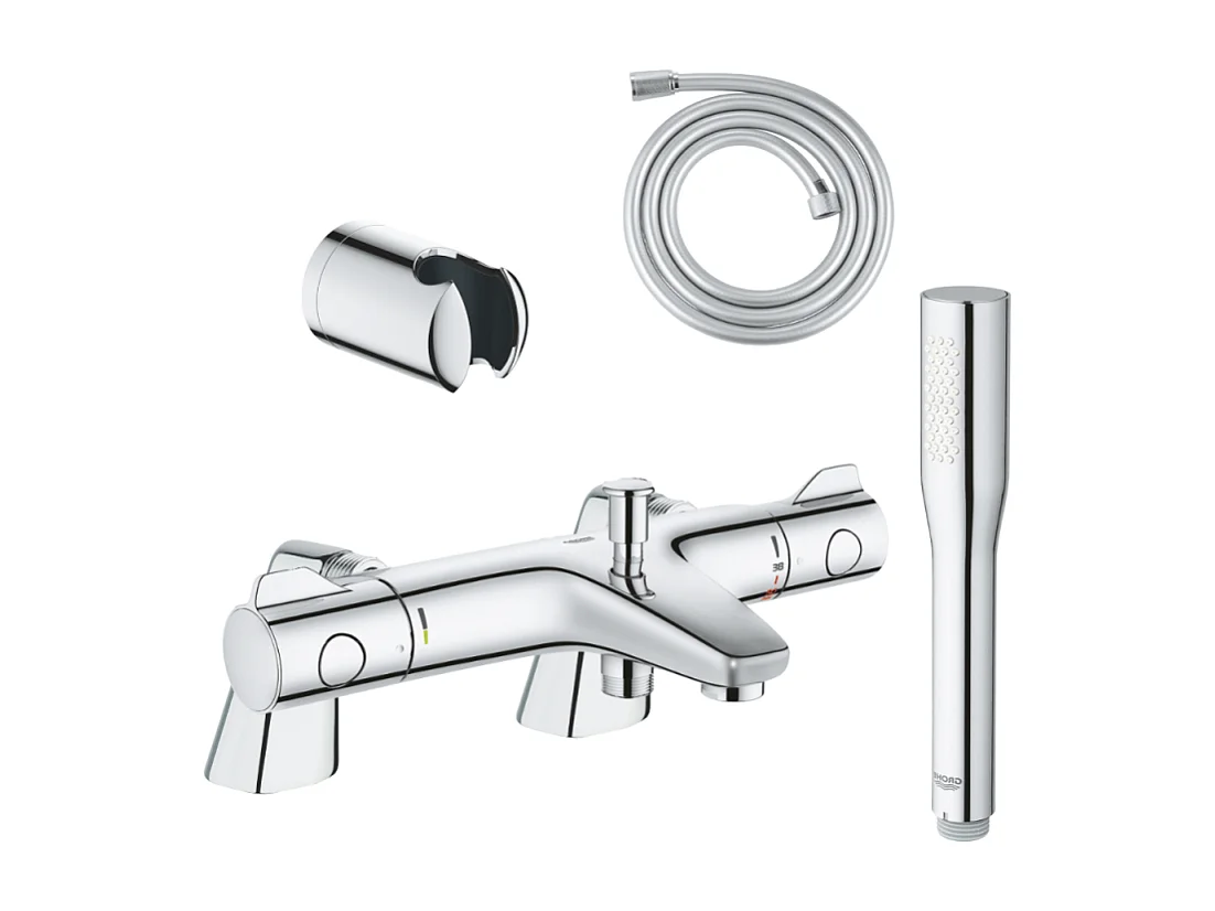 Pack mitigeur thermostatique BD GROHE Grohtherm 800 avec colonnettes + Douchette 1 jet Vitalio Get Stick + Flexible 1750 mm et support