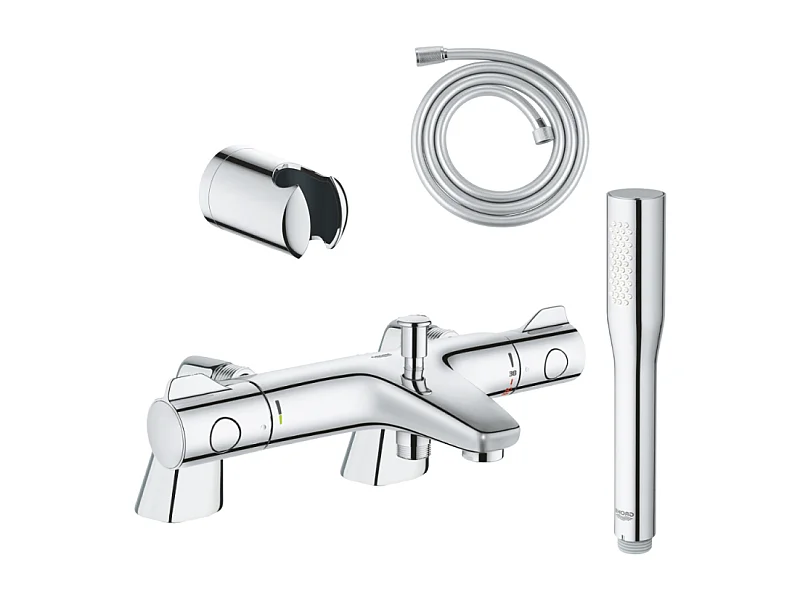 Pack mitigeur thermostatique BD GROHE Grohtherm 800 avec colonnettes + Douchette 1 jet Vitalio Get Stick + Flexible 1750 mm et support