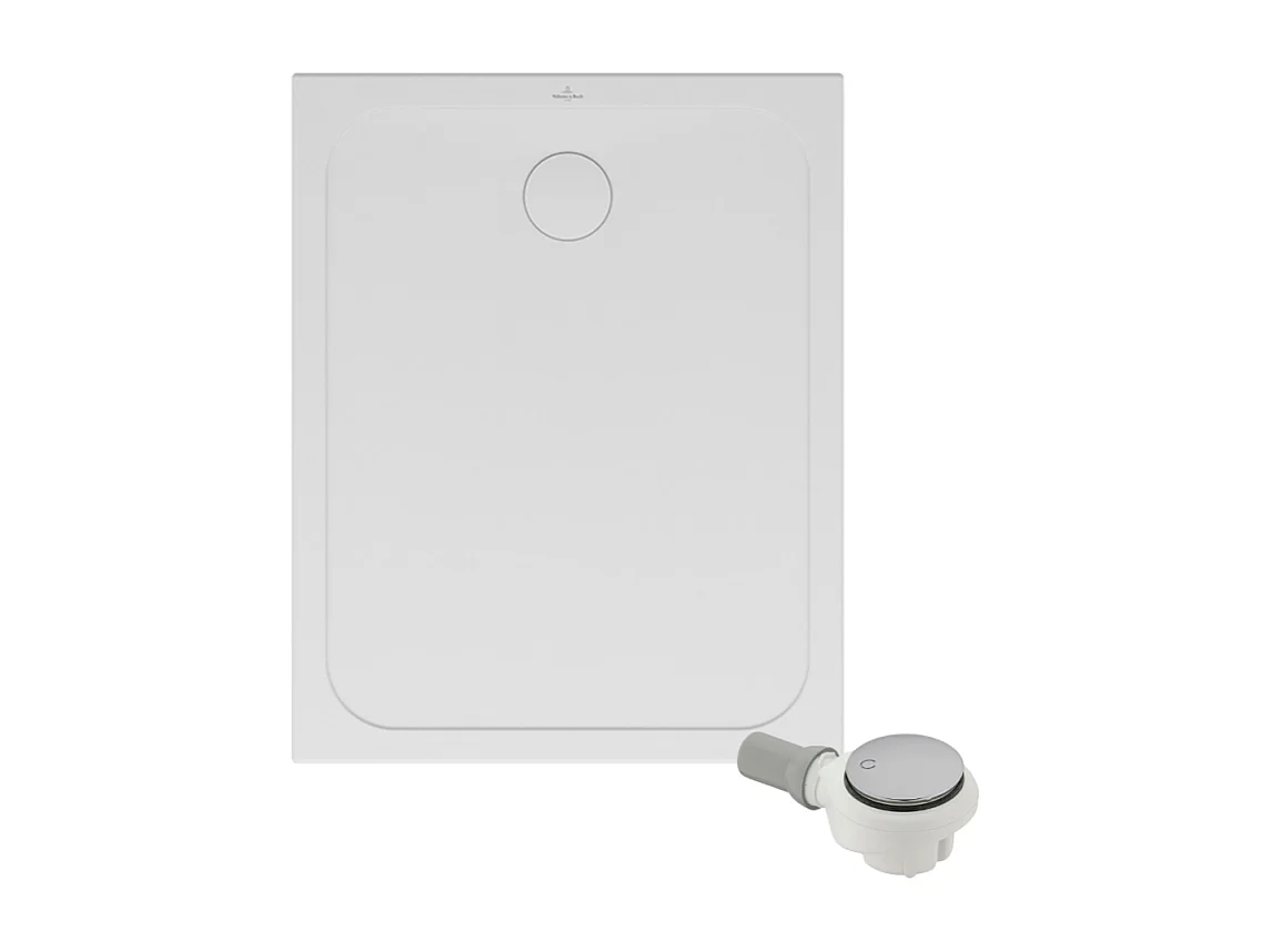 Receveur de douche antidérapant 100 x 80 VILLEROY ET BOCH Lifetime Plus céramique blanc + Bonde chromé brossé
