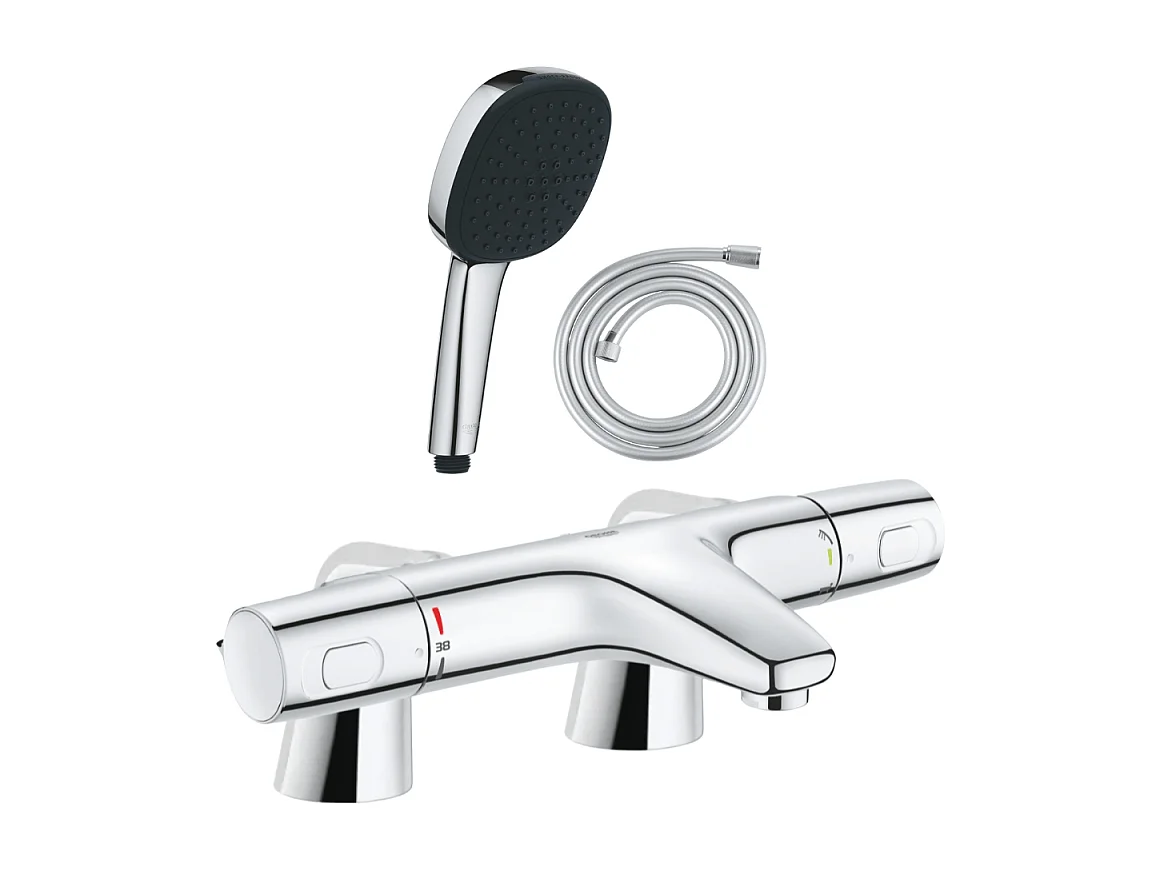 Pack mitigeur bain douche thermostatique GROHE Precision Trend + douchette carré  2 jets + flexible