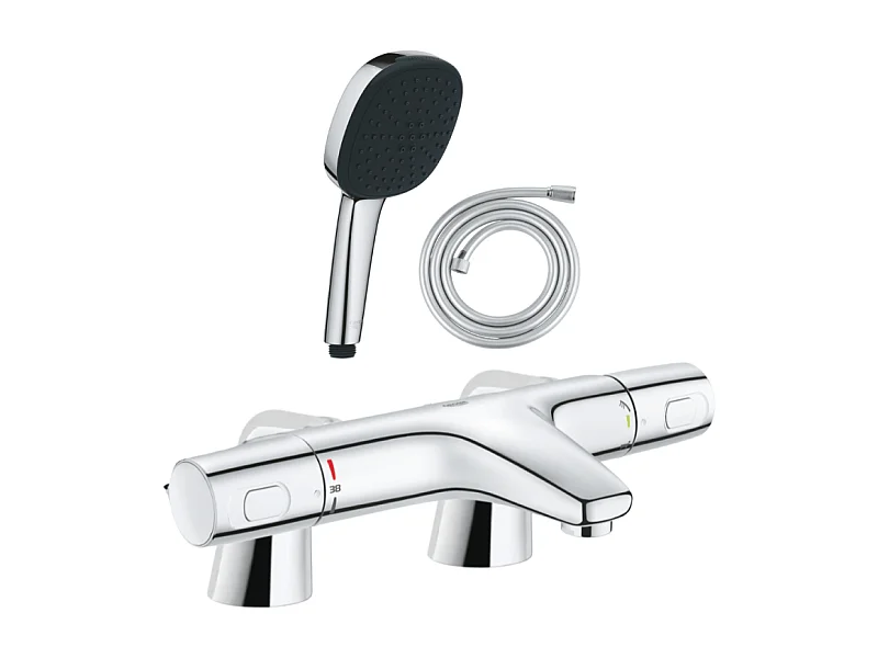 Pack mitigeur bain douche thermostatique GROHE Precision Trend + douchette carré  2 jets + flexible