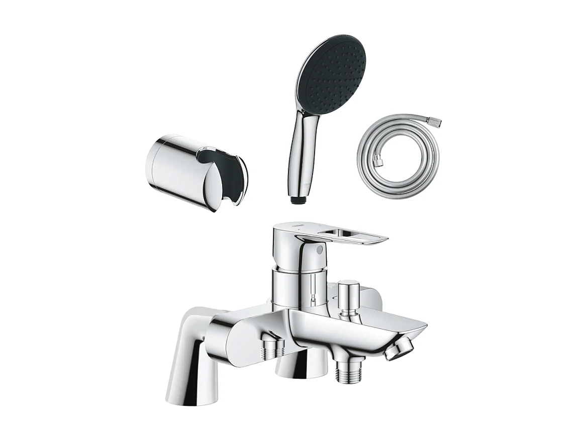 Pack mitigeur bain douche mécanique GROHE Start Loop + douchette ronde  2 jets + flexible + support