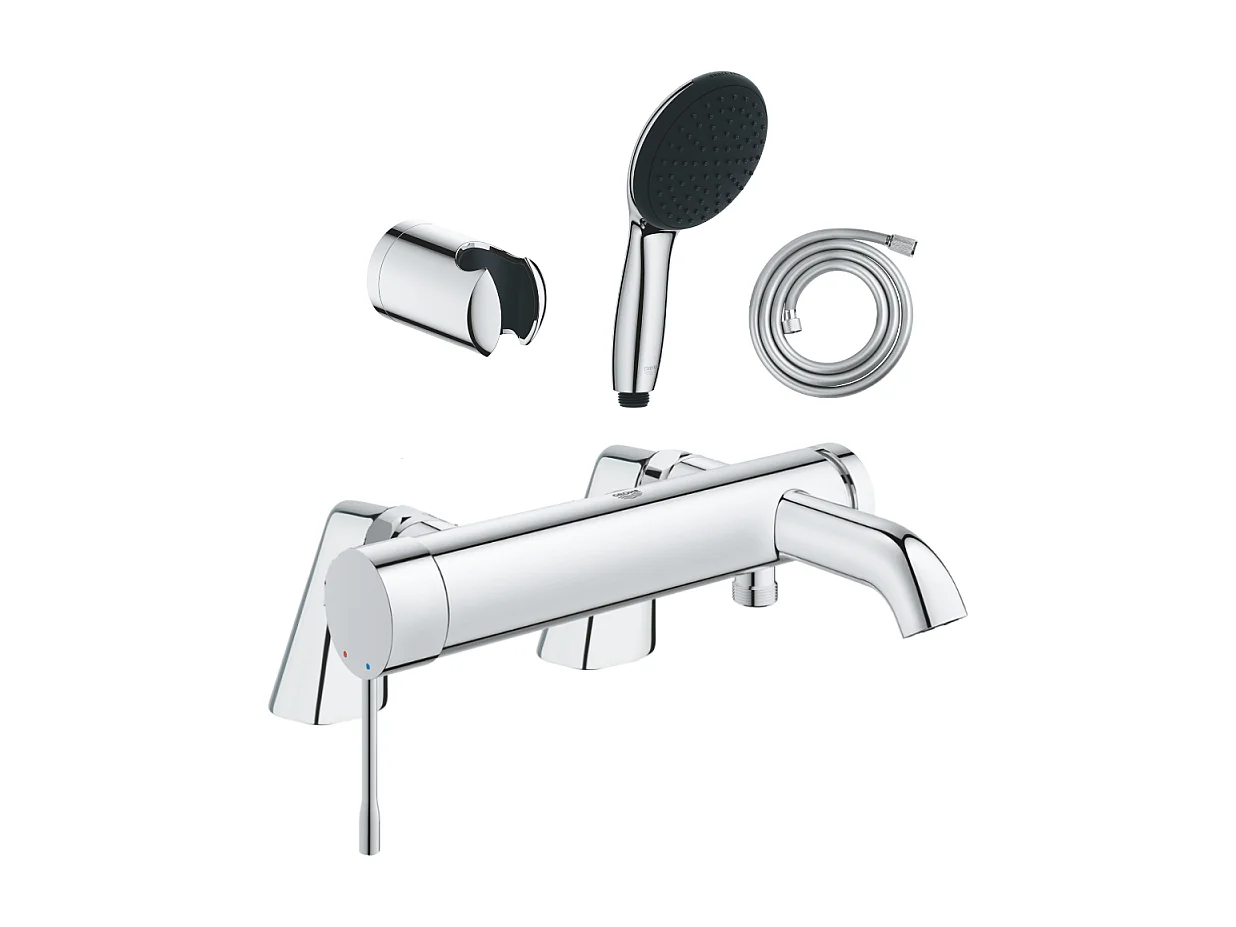 Pack mitigeur bain douche mécanique GROHE Essence + douchette ronde  2 jets + flexible + support